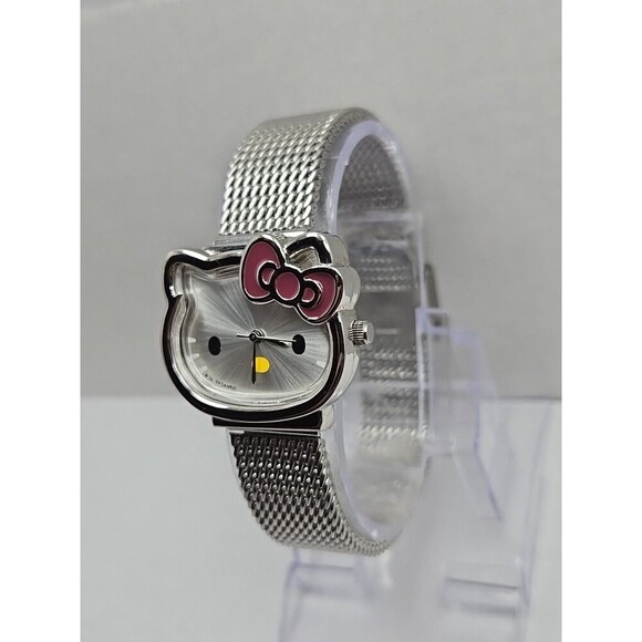 Sanrio Hello Kitty Women Watch Silver Mesh Band Quartz New Battery Pink Bow 31mm - Picture 2 of 10